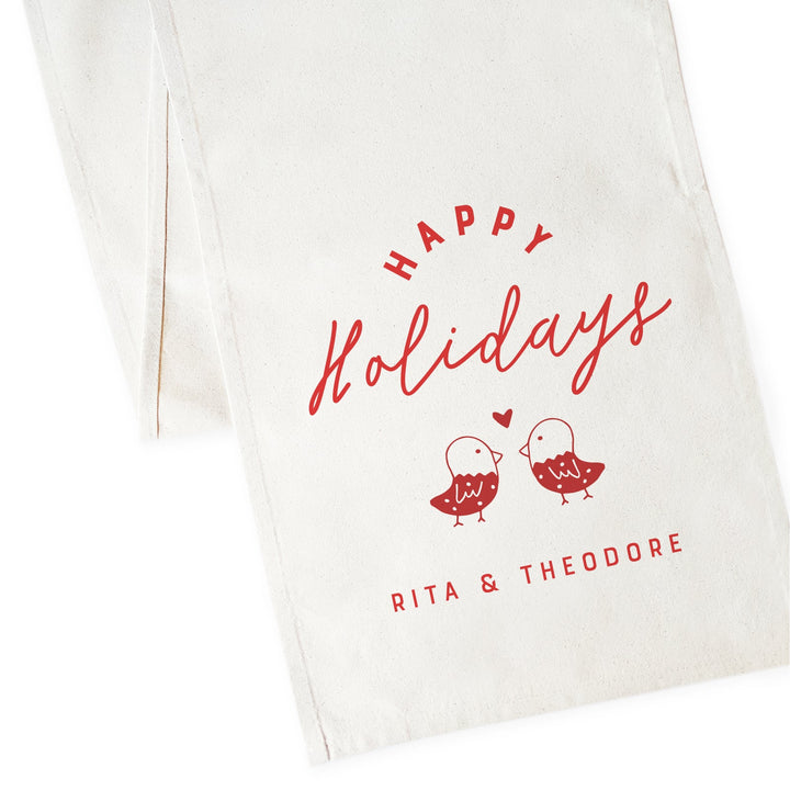 Personalized Couple Names Happy Holidays Cotton Canvas Christmas Table Runner by The Cotton & Canvas Co.