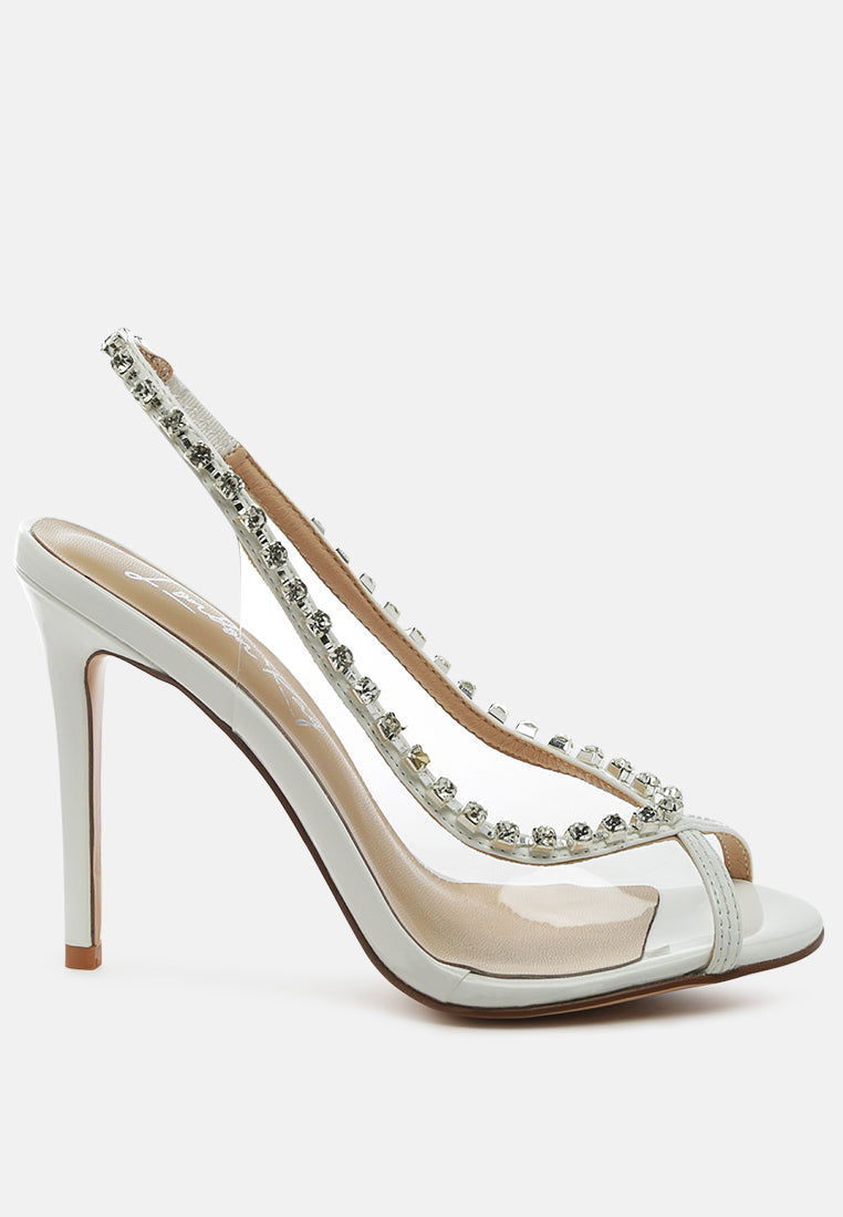 Camarine Clear Diamante Slingback High Heeled Sandals by London Rag