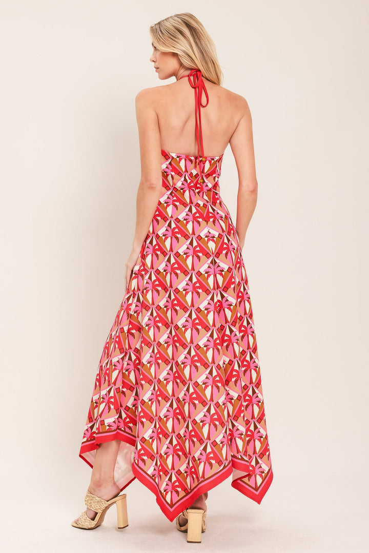 TROPICAL TEMPTATION HALTER WOVEN MIDI DRESS