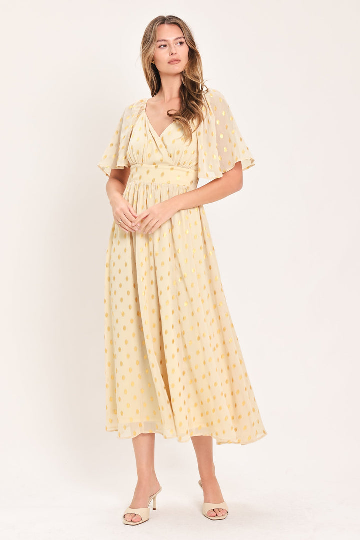 SHIMMERING SKY AFFECTION WOVEN MIDI DRESS