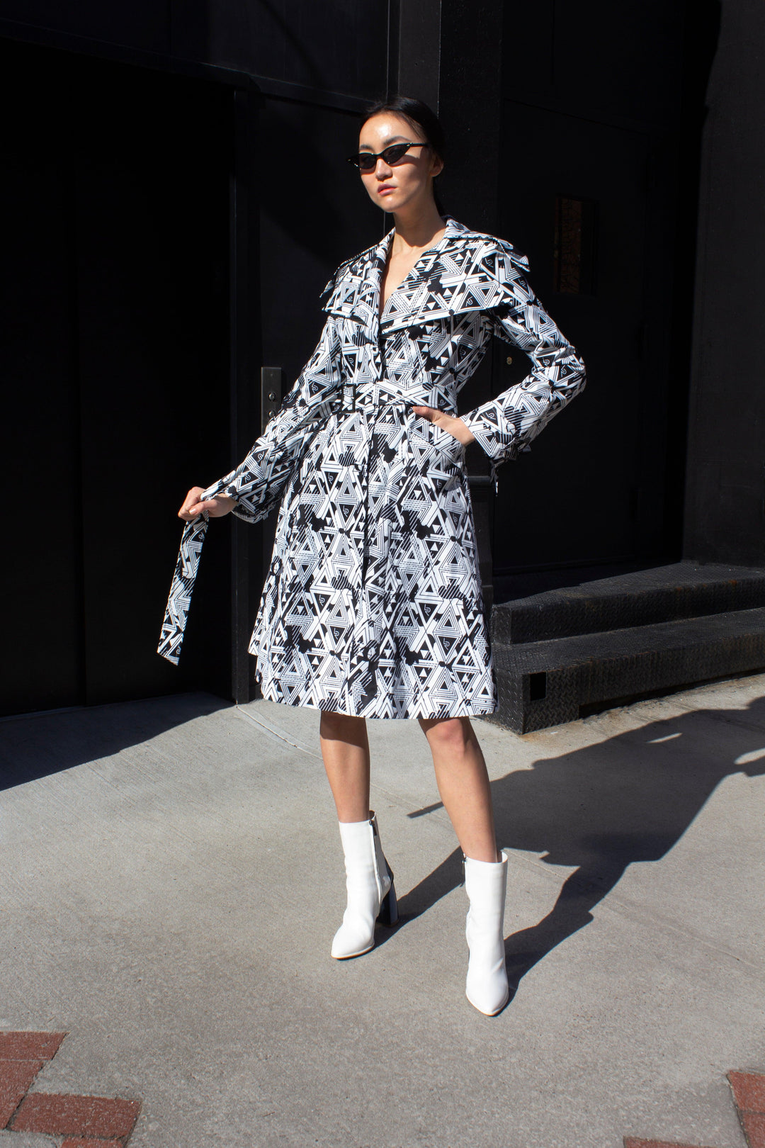 Amour Geometric Long Trench Coat by Le Réussi®