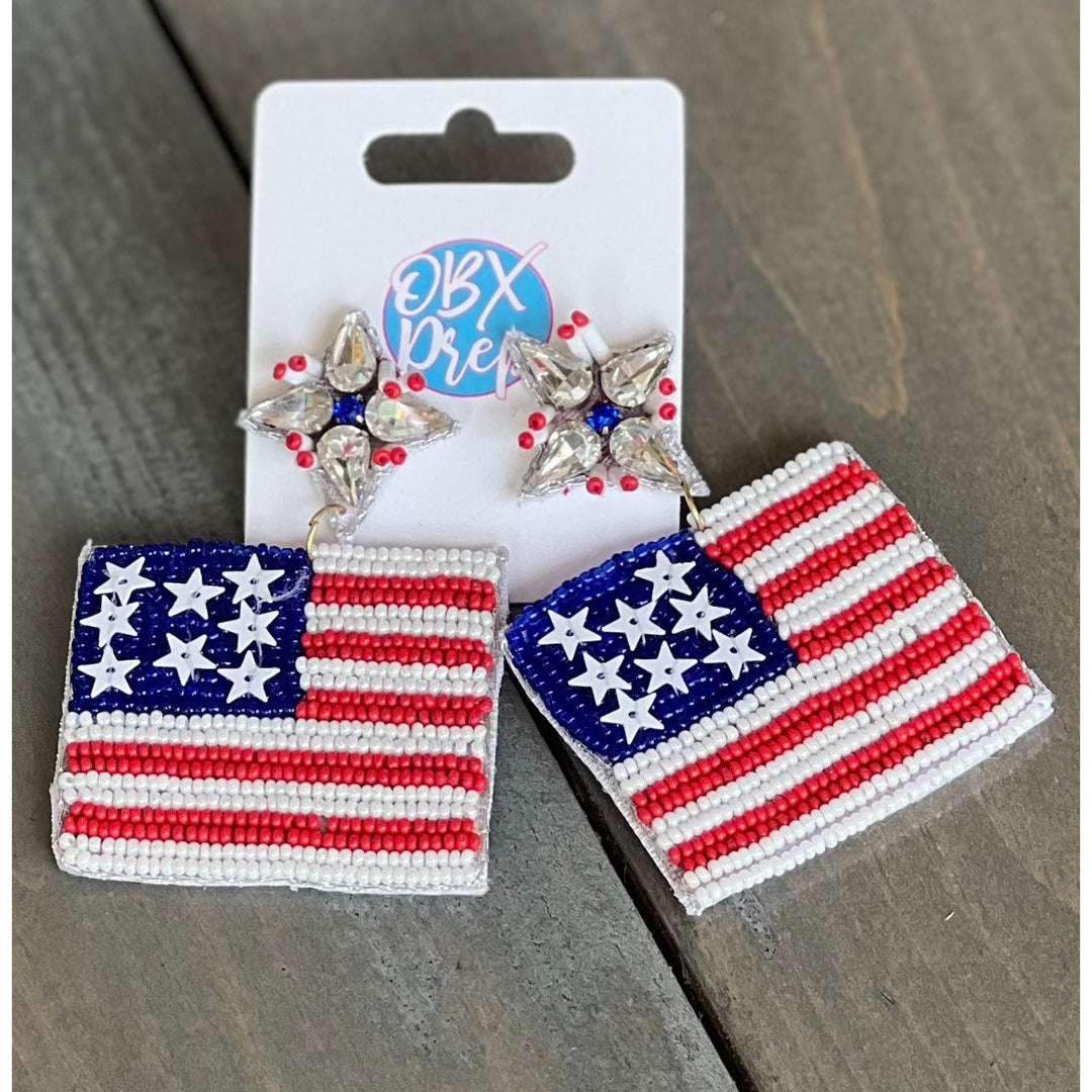Patriotic Flag Seed Beaded Earrings by OBX Prep