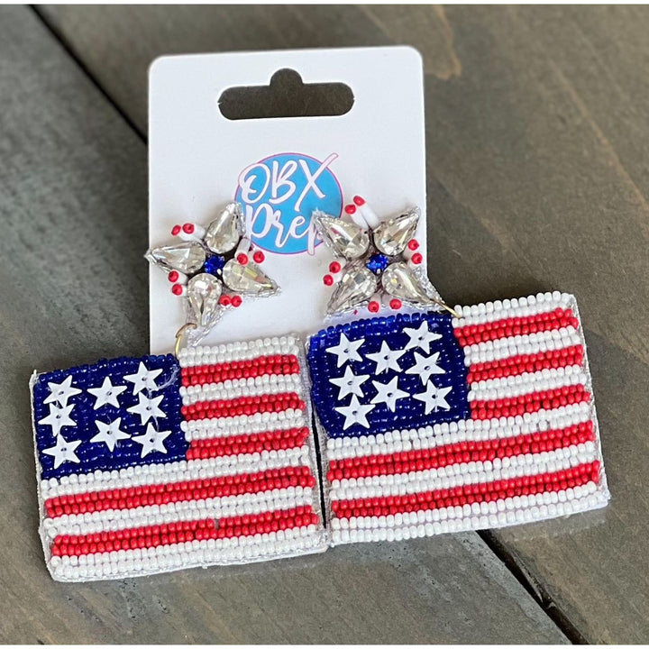 Patriotic Flag Seed Beaded Earrings by OBX Prep