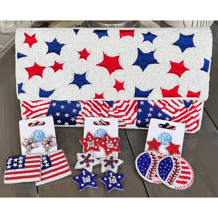 Handmade Patriotic Red White and Blue Triple Stars Earrings by OBX Prep