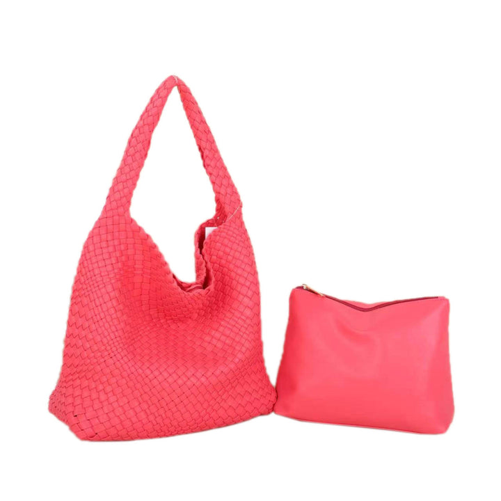 The Willow | Large Woven Vegan Leather Tote - Pink by Babs+Birdie
