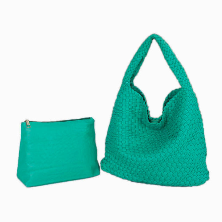 The Willow | Large Woven Vegan Leather Tote - Green. by Babs+Birdie