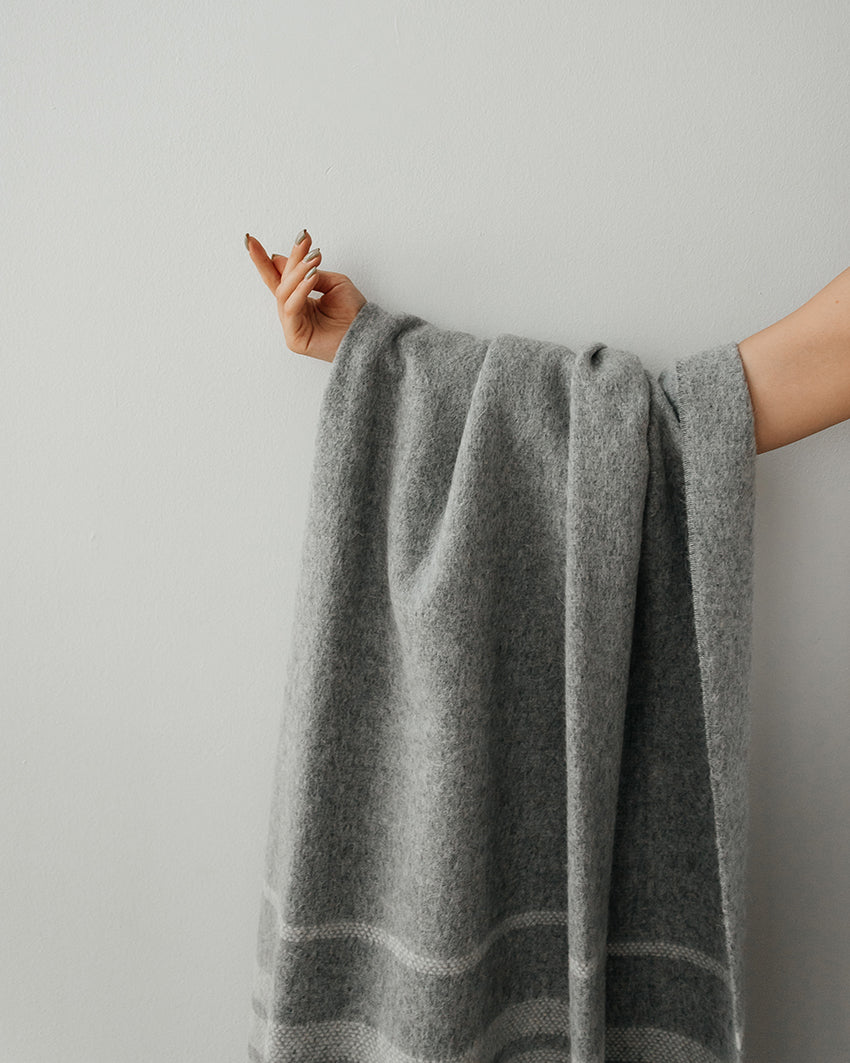 Dublin Alpaca Throw Grey with Ivory Stripes by Linen Way
