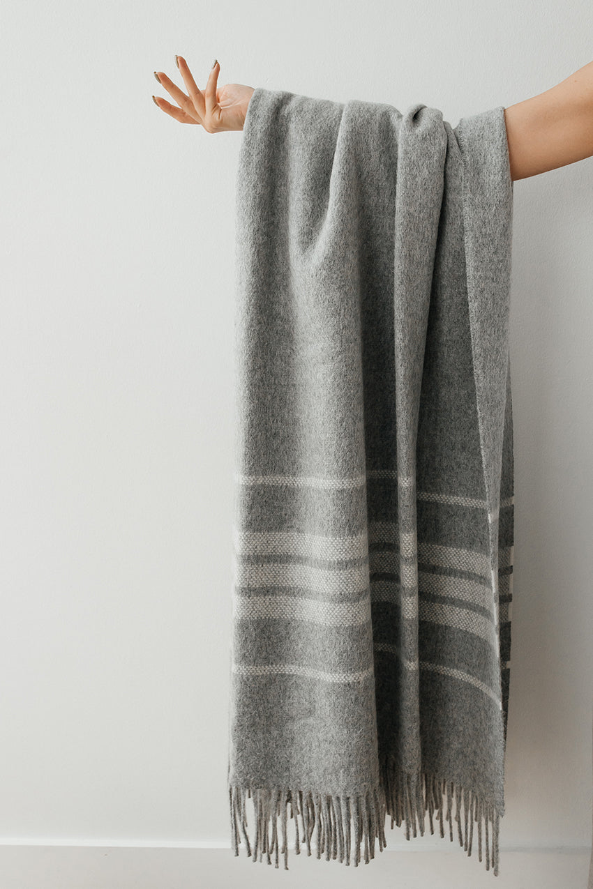 Dublin Alpaca Throw Grey with Ivory Stripes by Linen Way