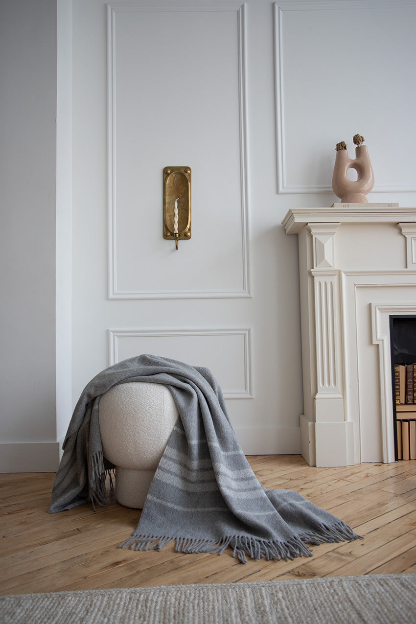 Dublin Alpaca Throw Grey with Ivory Stripes by Linen Way