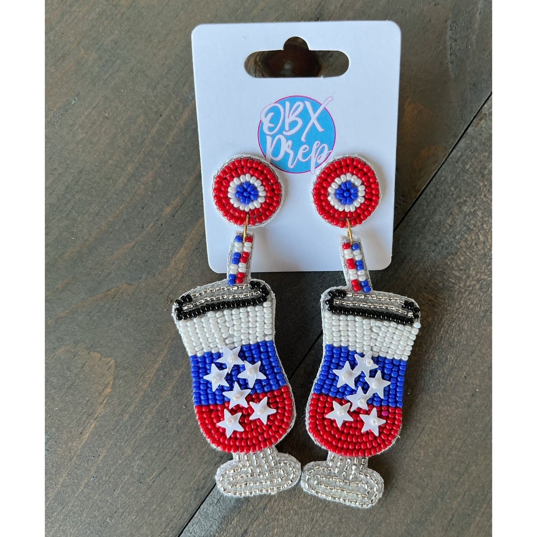 Patriotic Red White and Blue Cocktail Earrings by OBX Prep
