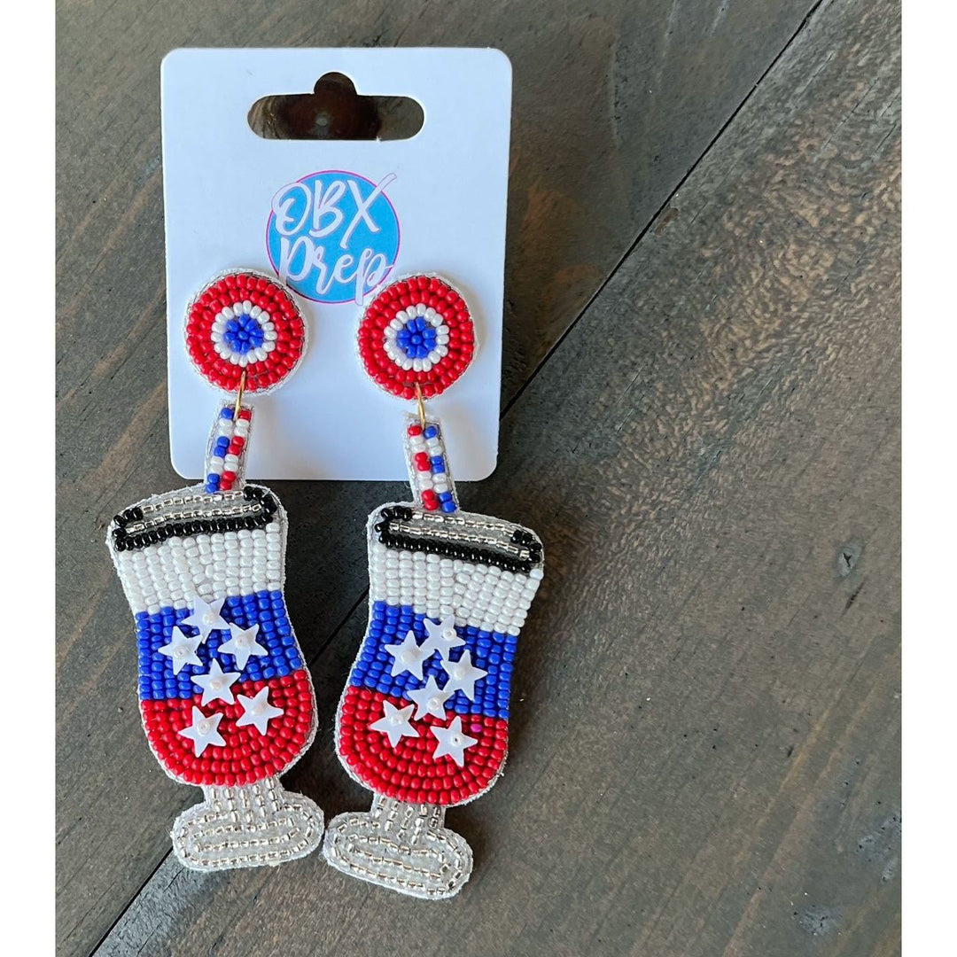 Patriotic Red White and Blue Cocktail Earrings by OBX Prep