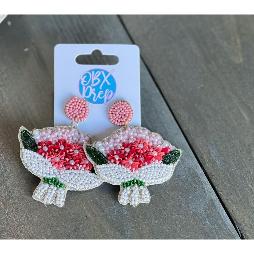 Hydrangea Bouquet Spring and Easter Seed Beaded Drop Earrings by OBX Prep