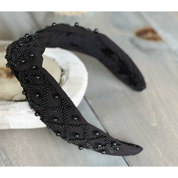 Monochrome Black Seed Bead Front Knot Headband by OBX Prep