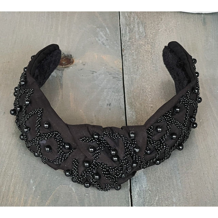 Monochrome Black Seed Bead Front Knot Headband by OBX Prep