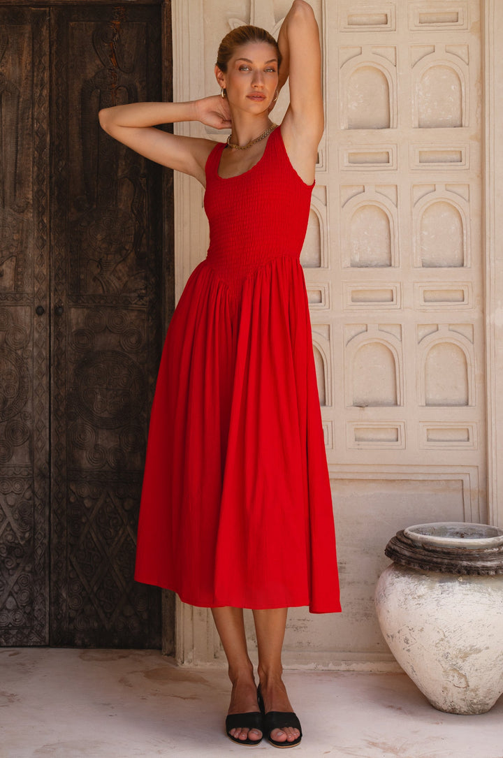 Indira Smocked Midi Dress by Bali Lane