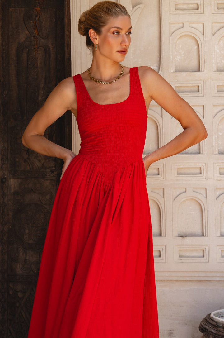 Indira Smocked Midi Dress by Bali Lane