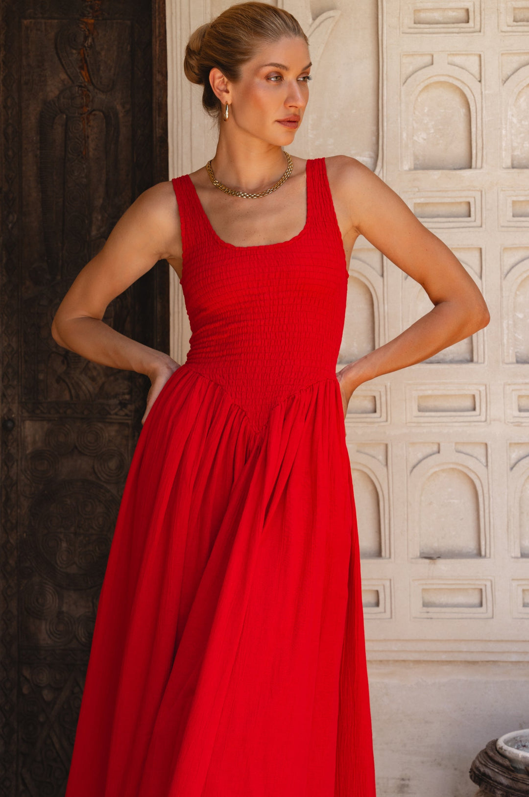 Indira Smocked Midi Dress by Bali Lane