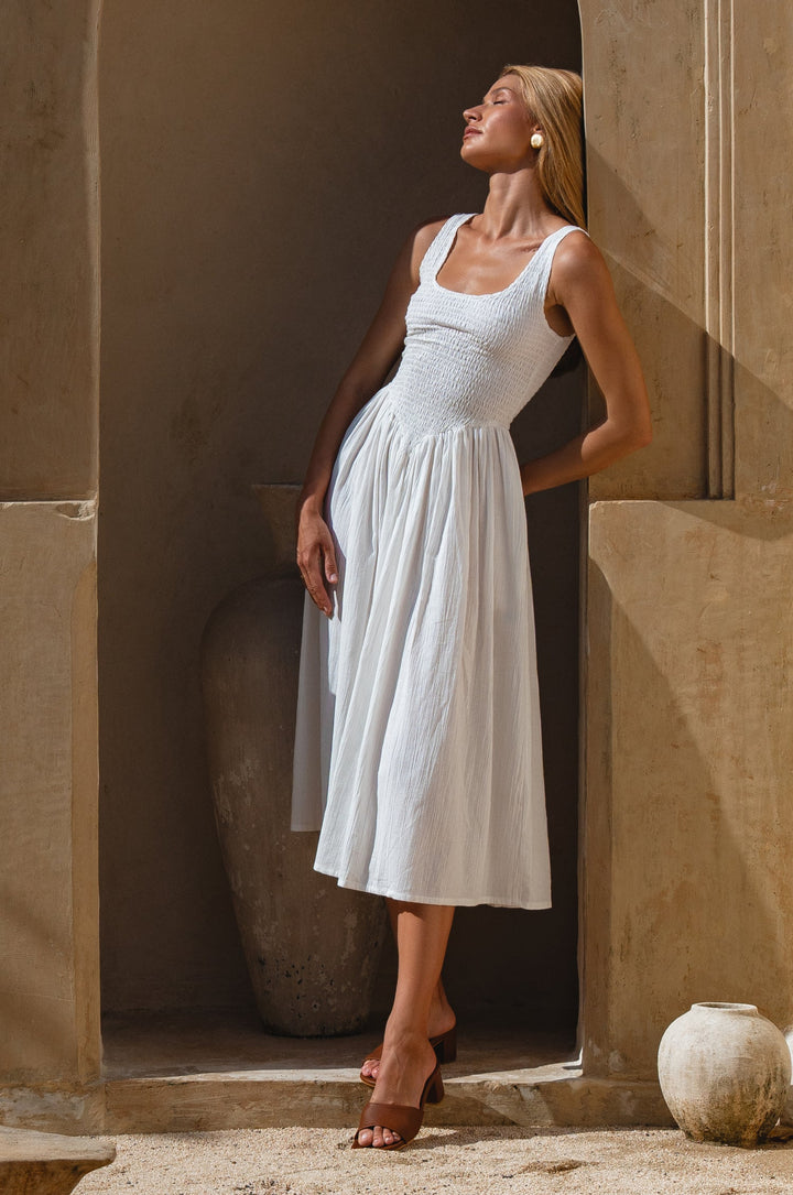 Indira Smocked Midi Dress by Bali Lane
