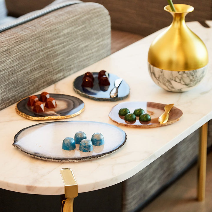 Ita Cheese Plate & Forma Spreader, Sand Agate & Gold by ANNA New York
