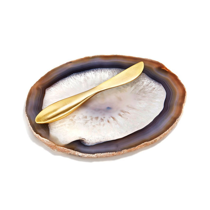 Ita Cheese Plate & Forma Spreader, Sand Agate & Gold by ANNA New York