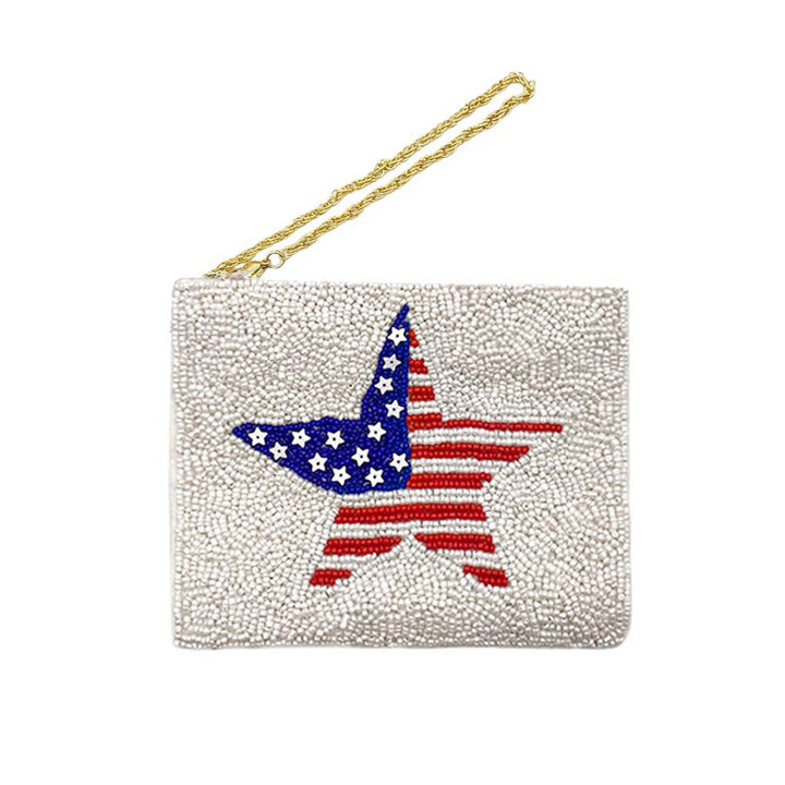 American USA Flag Star Seed Beaded Mini Pouch Bag by Madeline Love