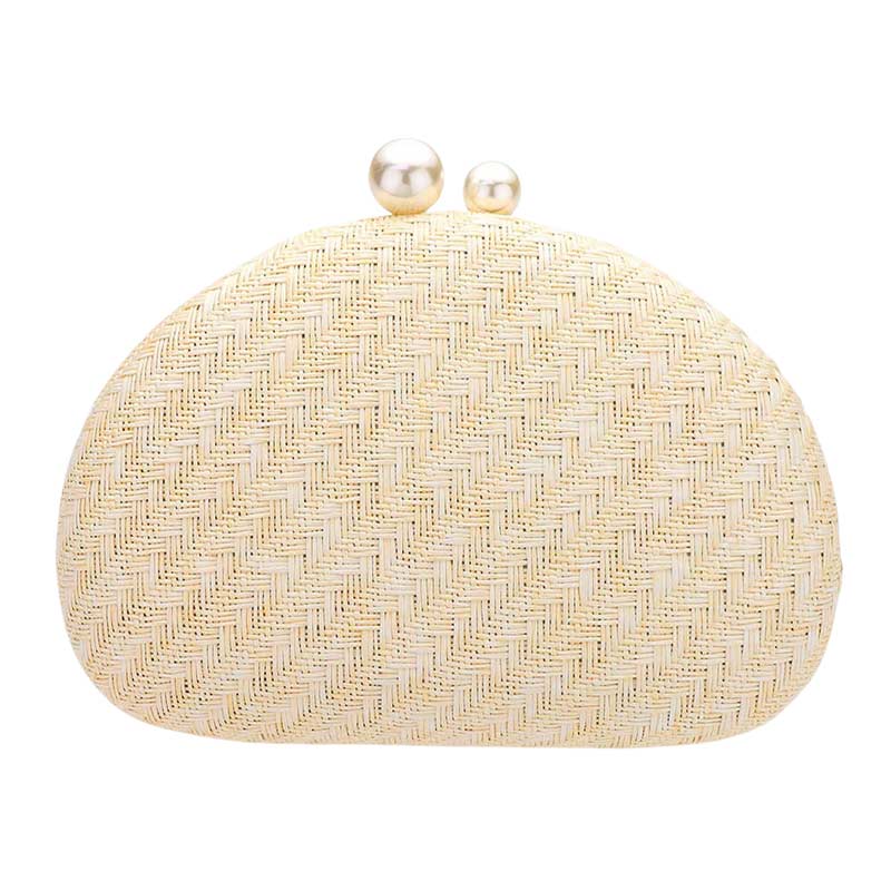 Pearl Pointed Woven Raffia Clutch Crossbody Bag by Madeline Love