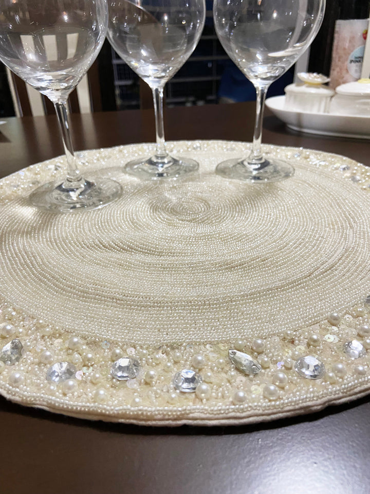 Ivory Beaded Placemats by Amore Beauté