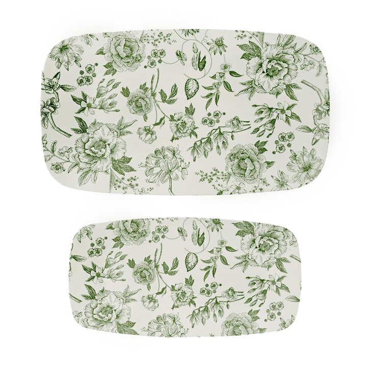 Green Delft Stacking Melamine Tray - set of 2
