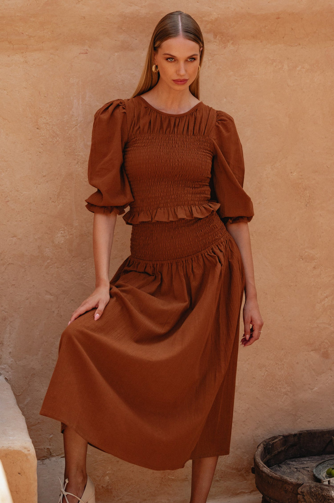 Jaffa Smocked Linen Top by Bali Lane