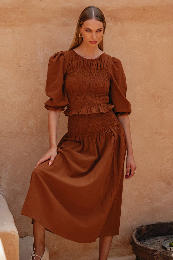 Jaffa Smocked Linen Top by Bali Lane