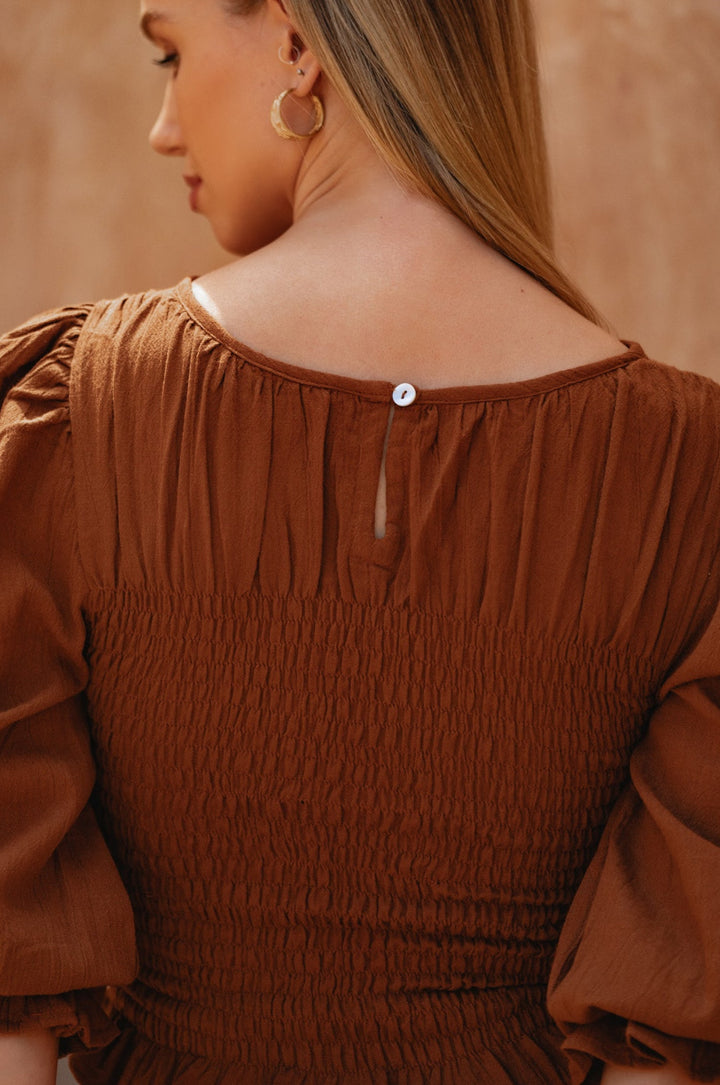 Jaffa Smocked Linen Top by Bali Lane