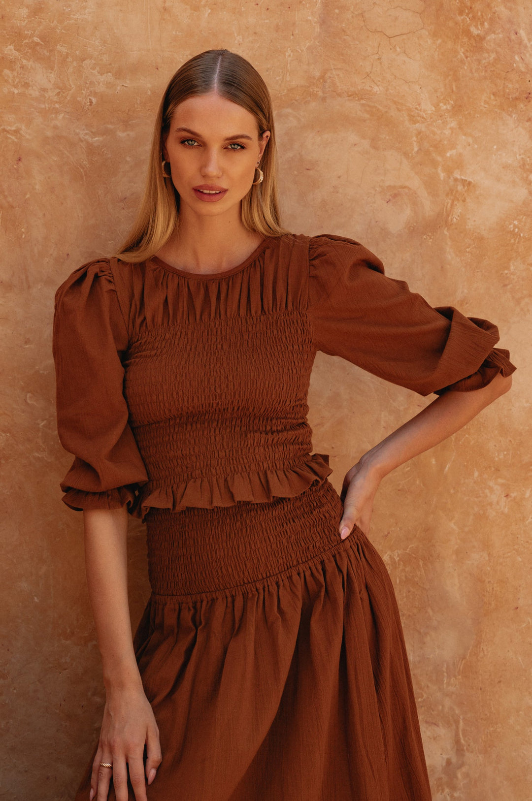 Jaffa Smocked Linen Top by Bali Lane