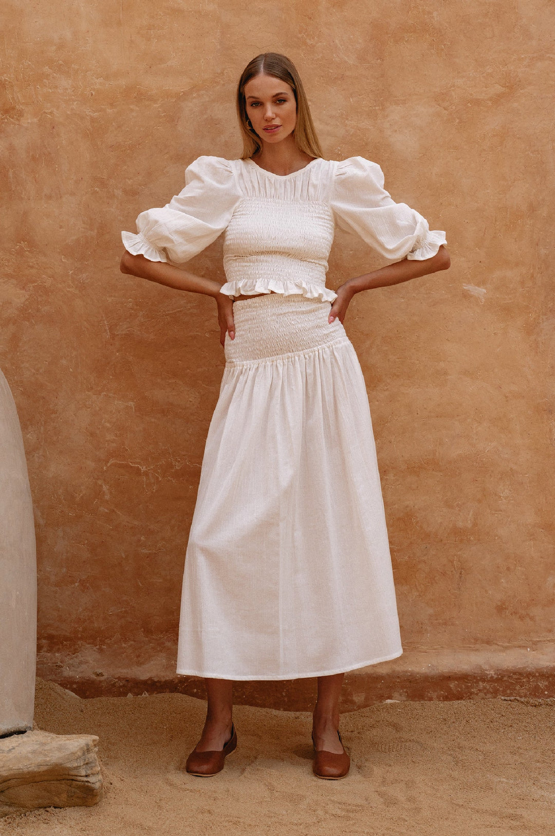 Jaffa Smocked Linen Top by Bali Lane