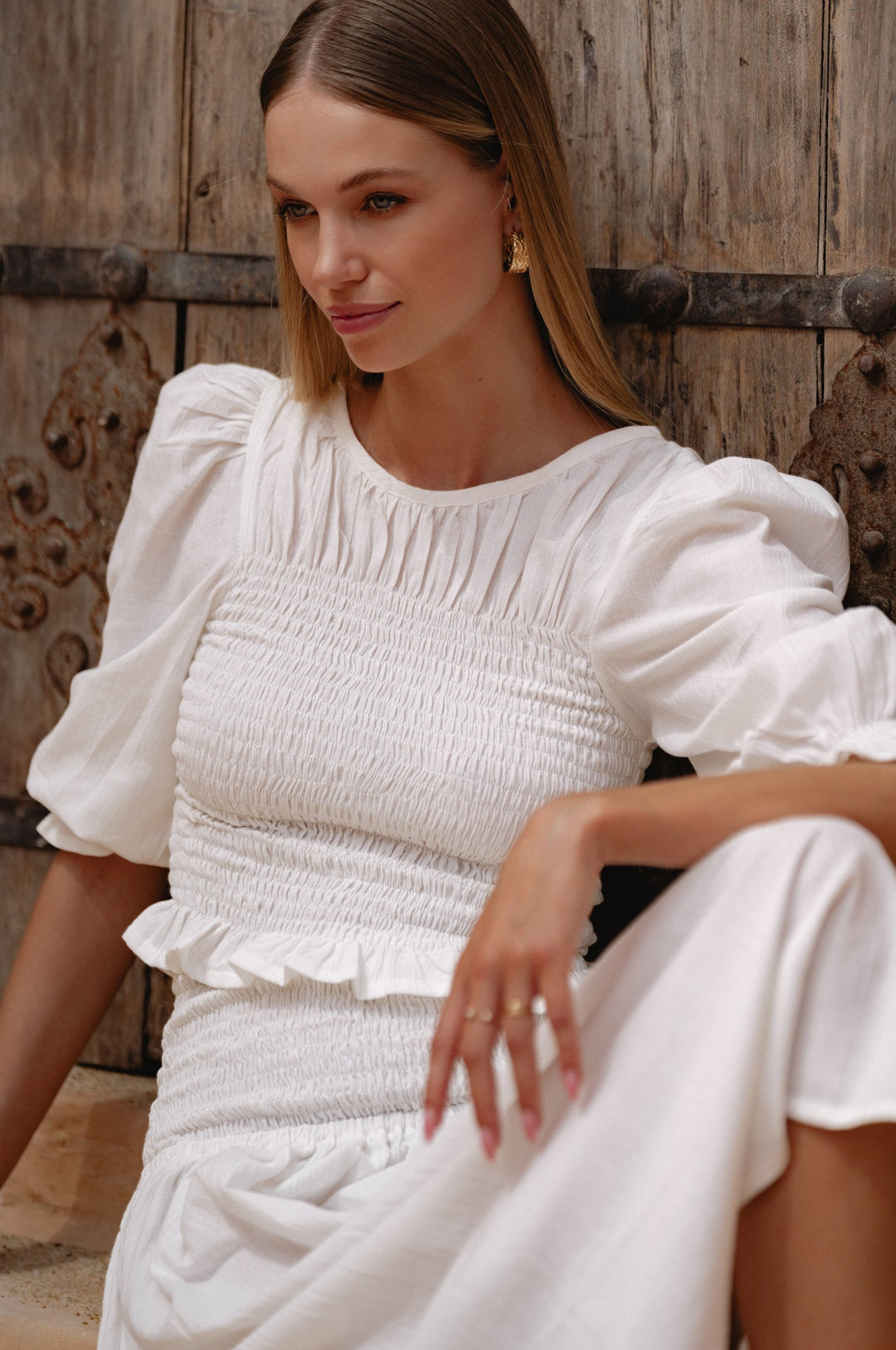 Jaffa Smocked Linen Top by Bali Lane
