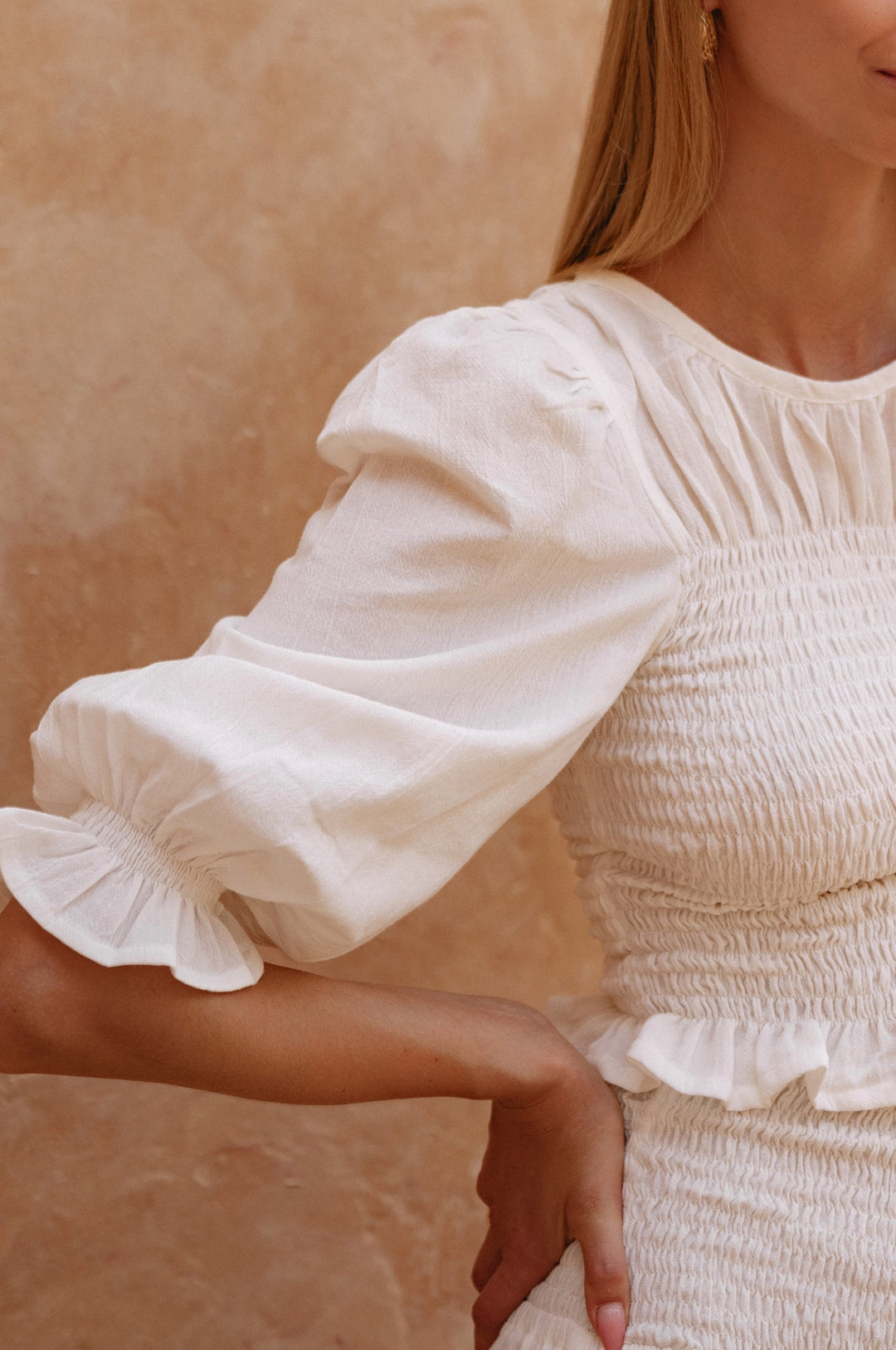 Jaffa Smocked Linen Top by Bali Lane