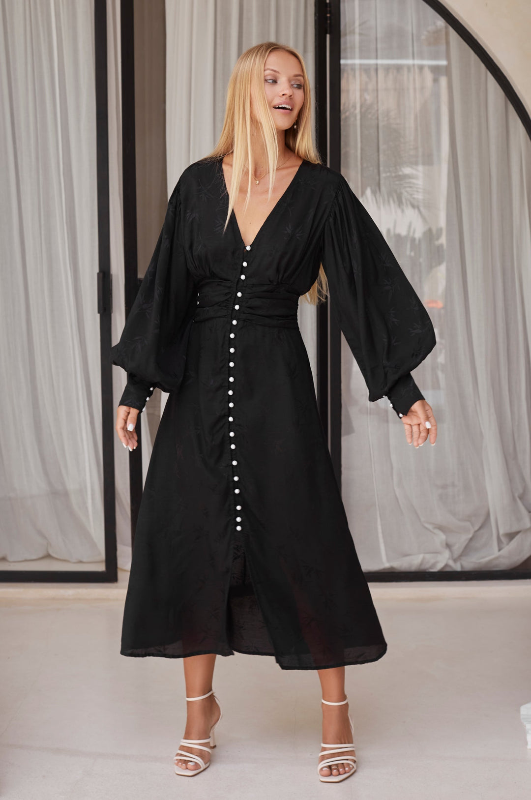 Juliette Pearl Buttons Midi Dress by Bali ELF