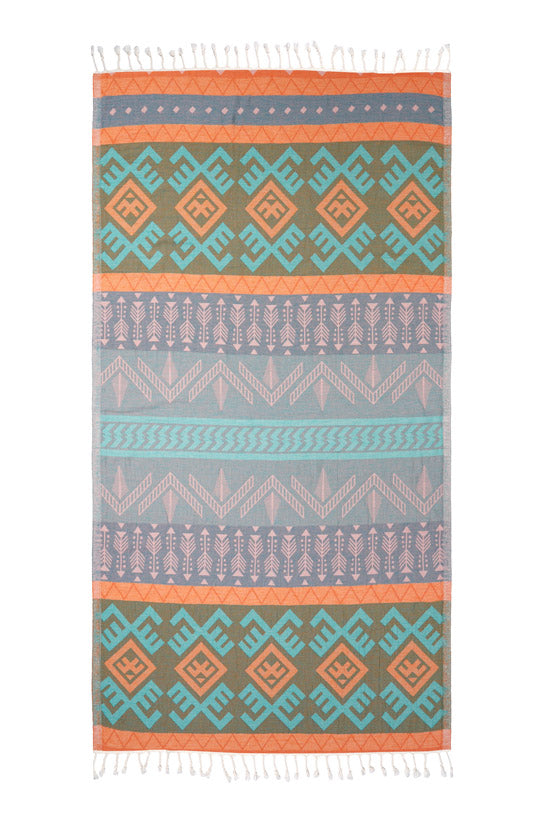Aztec Pattern Orange - Turkish Towel by Sun Drunk