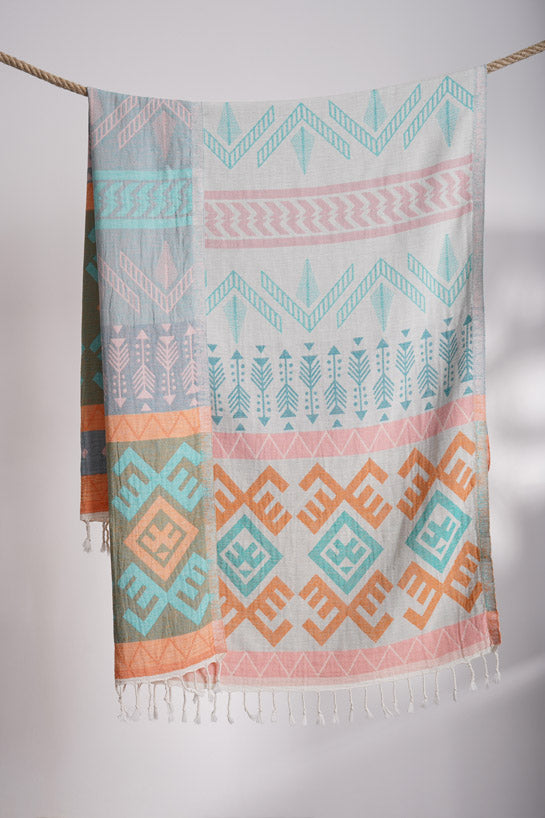 Aztec Pattern Orange - Turkish Towel by Sun Drunk