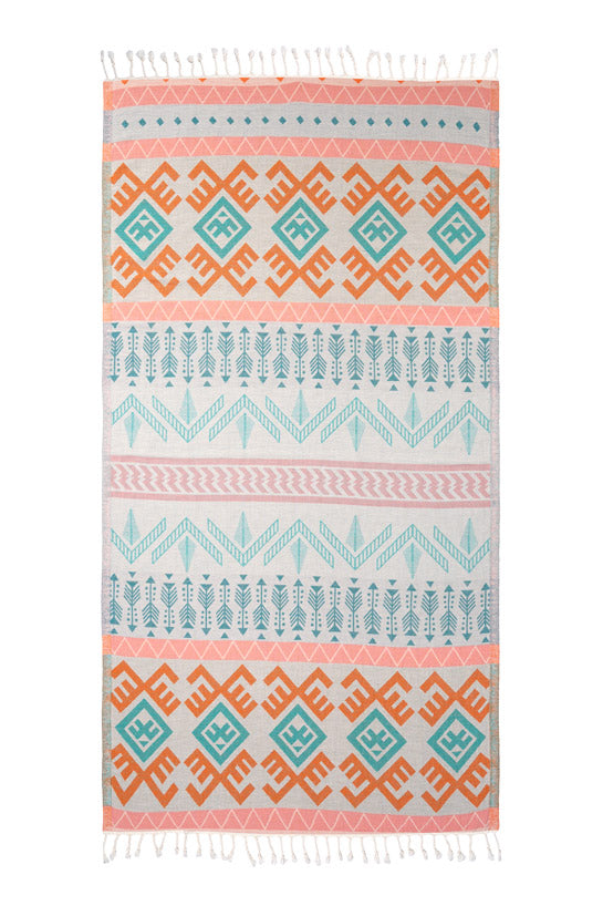 Aztec Pattern Orange - Turkish Towel by Sun Drunk
