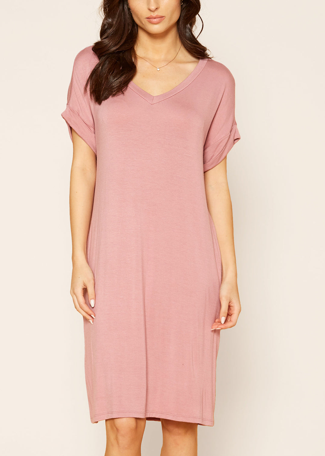 Women's Round Neck T-shirt Dress With Pockets