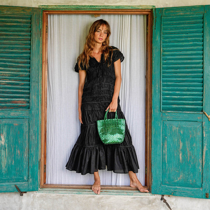 La Tote Recycled Tote Bag In Metallic Green
