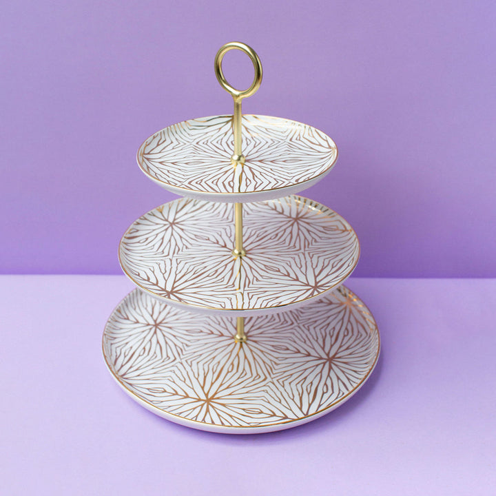 Talianna Lily Pad 3 Tiered Stand, White & Gold by ANNA New York