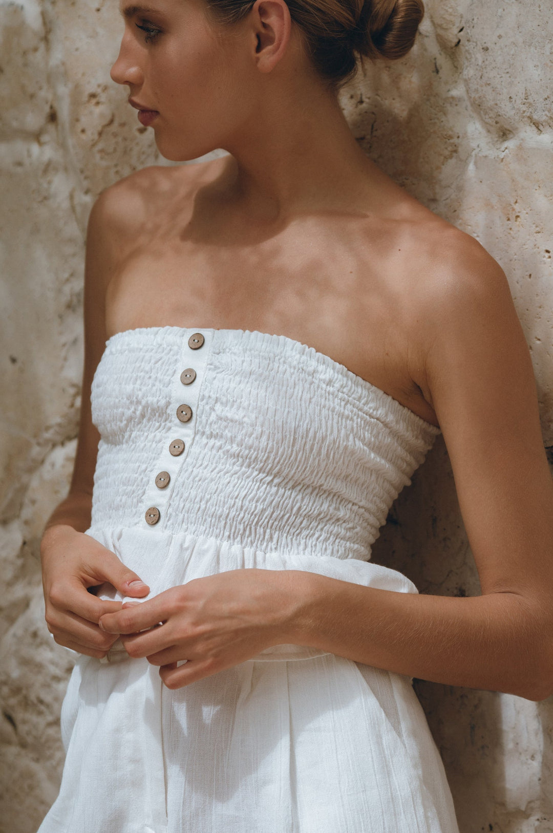 Laura Smocked Linen Top by Bali Lane