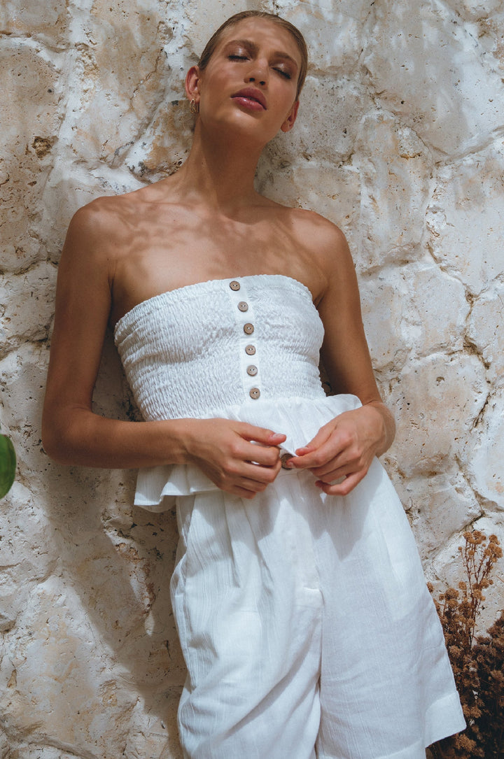 Laura Smocked Linen Top by Bali Lane