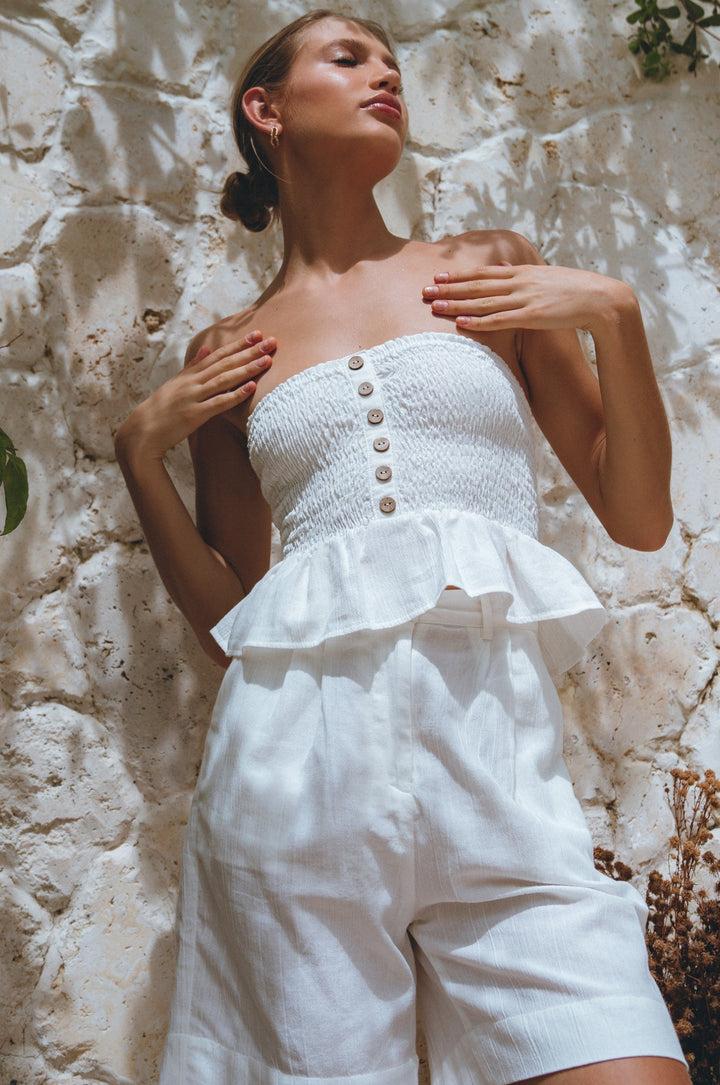 Laura Smocked Linen Top by Bali Lane