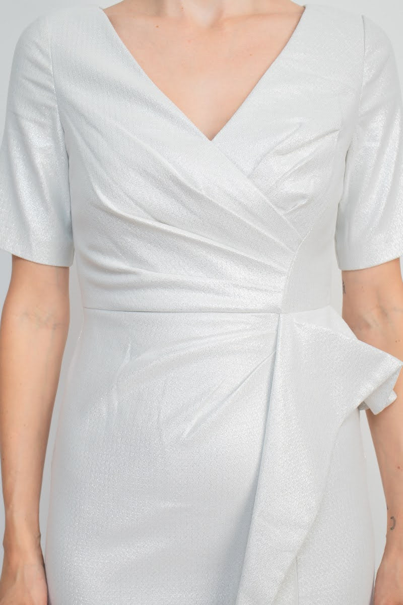 Aidan by Aidan Mattox V-Neck Pleated Zipper Back Short Sleeve Slit Back Taffeta Dress (Sizes 4 & 6)