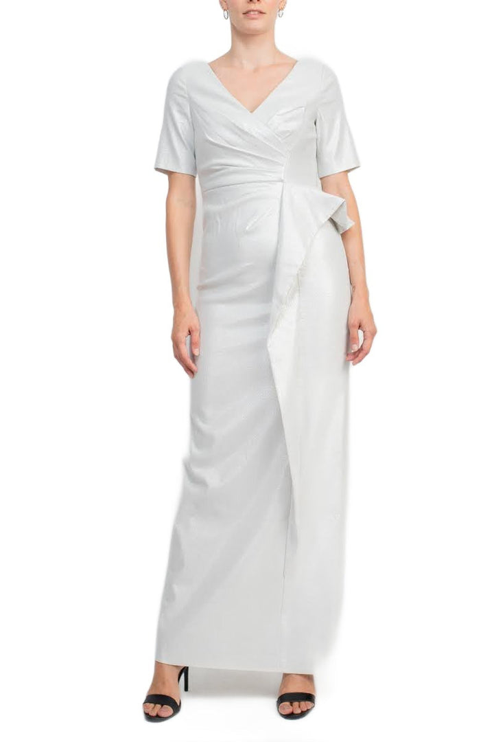 Aidan by Aidan Mattox V-Neck Pleated Zipper Back Short Sleeve Slit Back Taffeta Dress (Sizes 4 & 6)