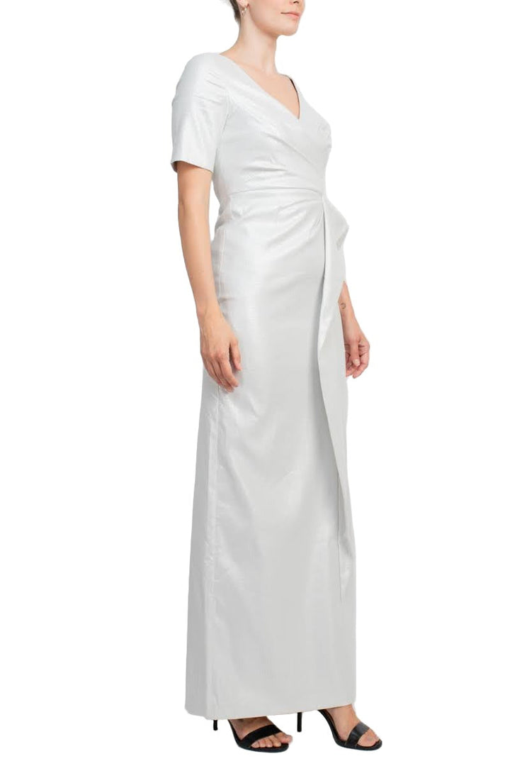 Aidan by Aidan Mattox V-Neck Pleated Zipper Back Short Sleeve Slit Back Taffeta Dress (Sizes 4 & 6)