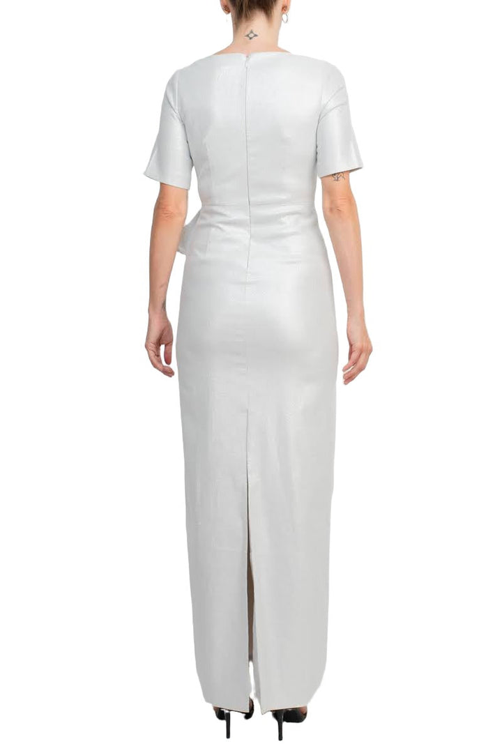 Aidan by Aidan Mattox V-Neck Pleated Zipper Back Short Sleeve Slit Back Taffeta Dress (Sizes 4 & 6)