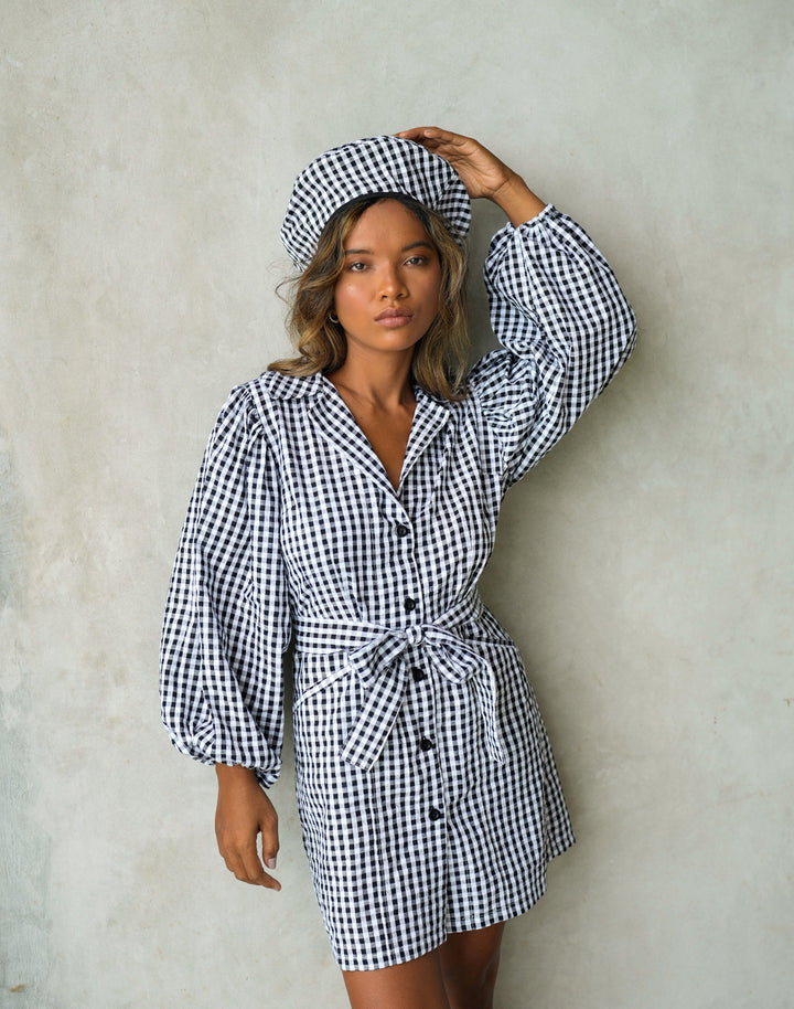 The Meghan Mini Gingham Dress In Black